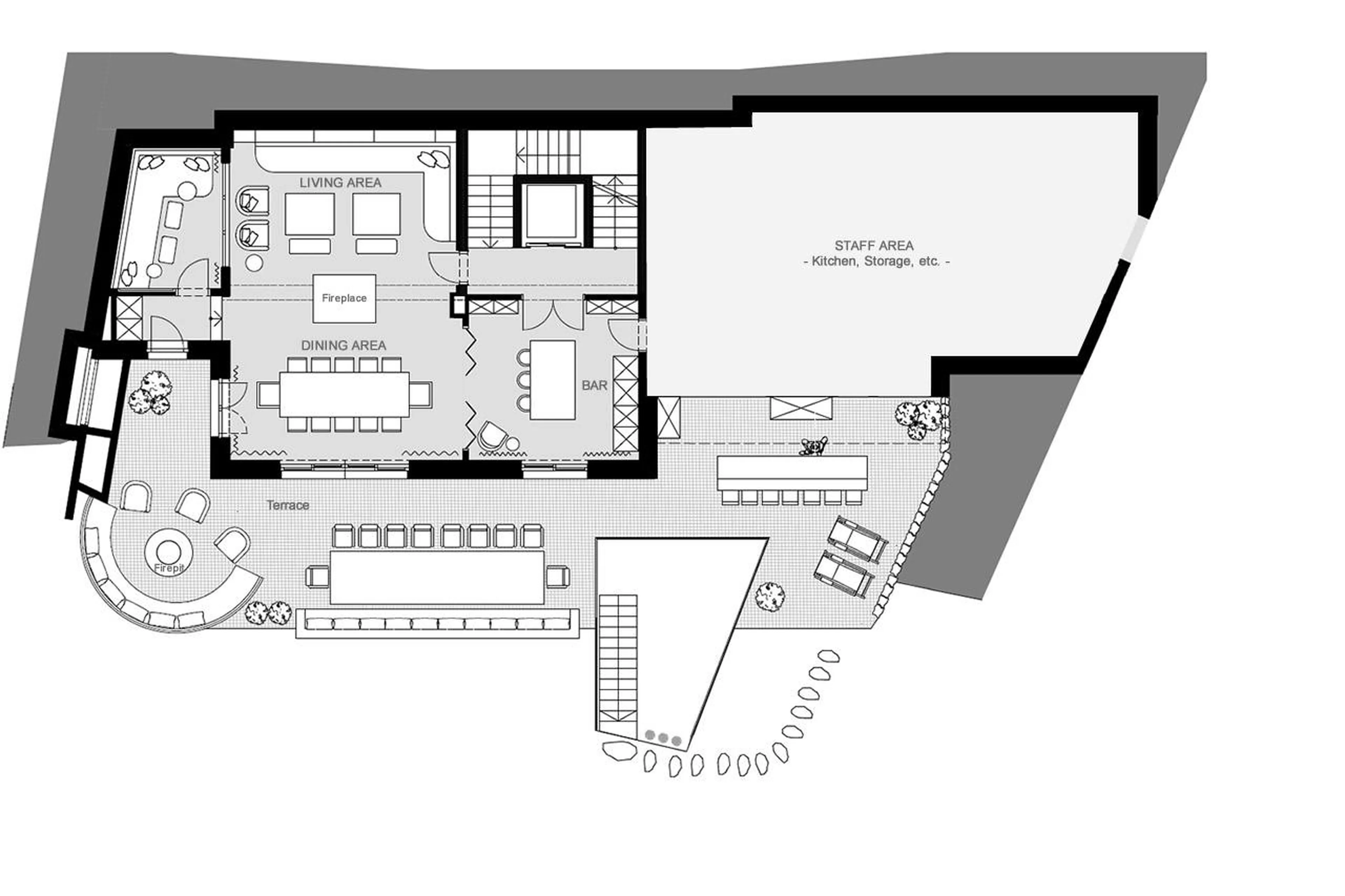 Level 0 floor plan of The Barn in Lech