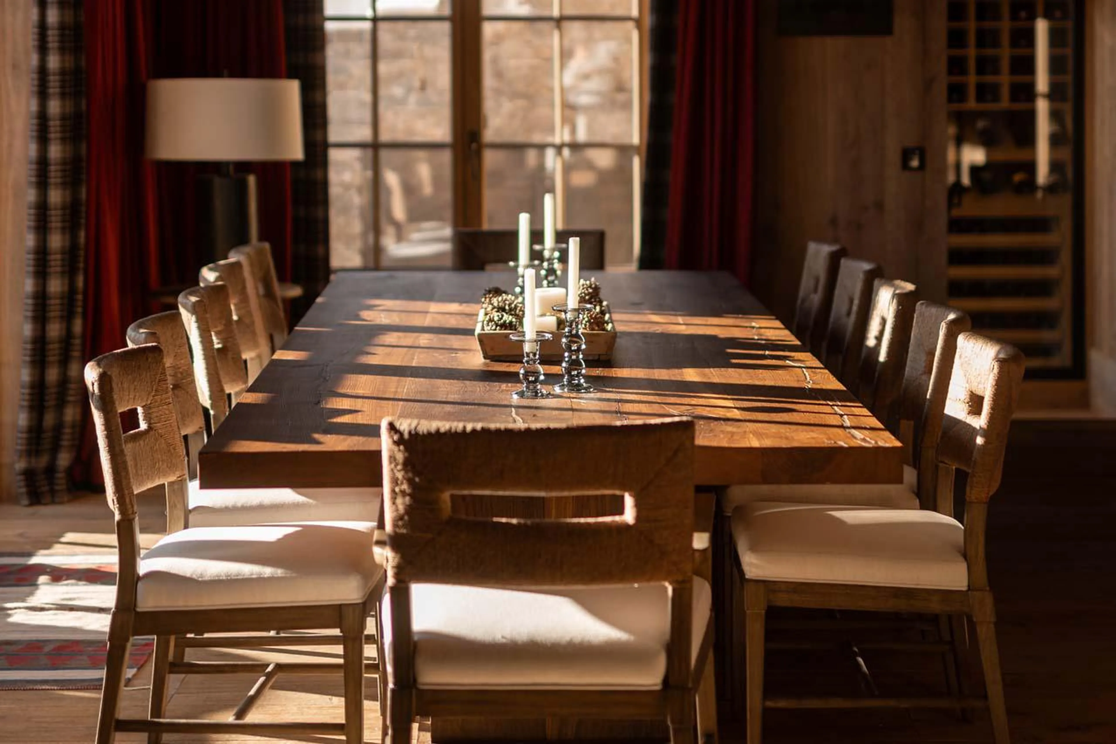 Wooden dining table at The Barn in Lech