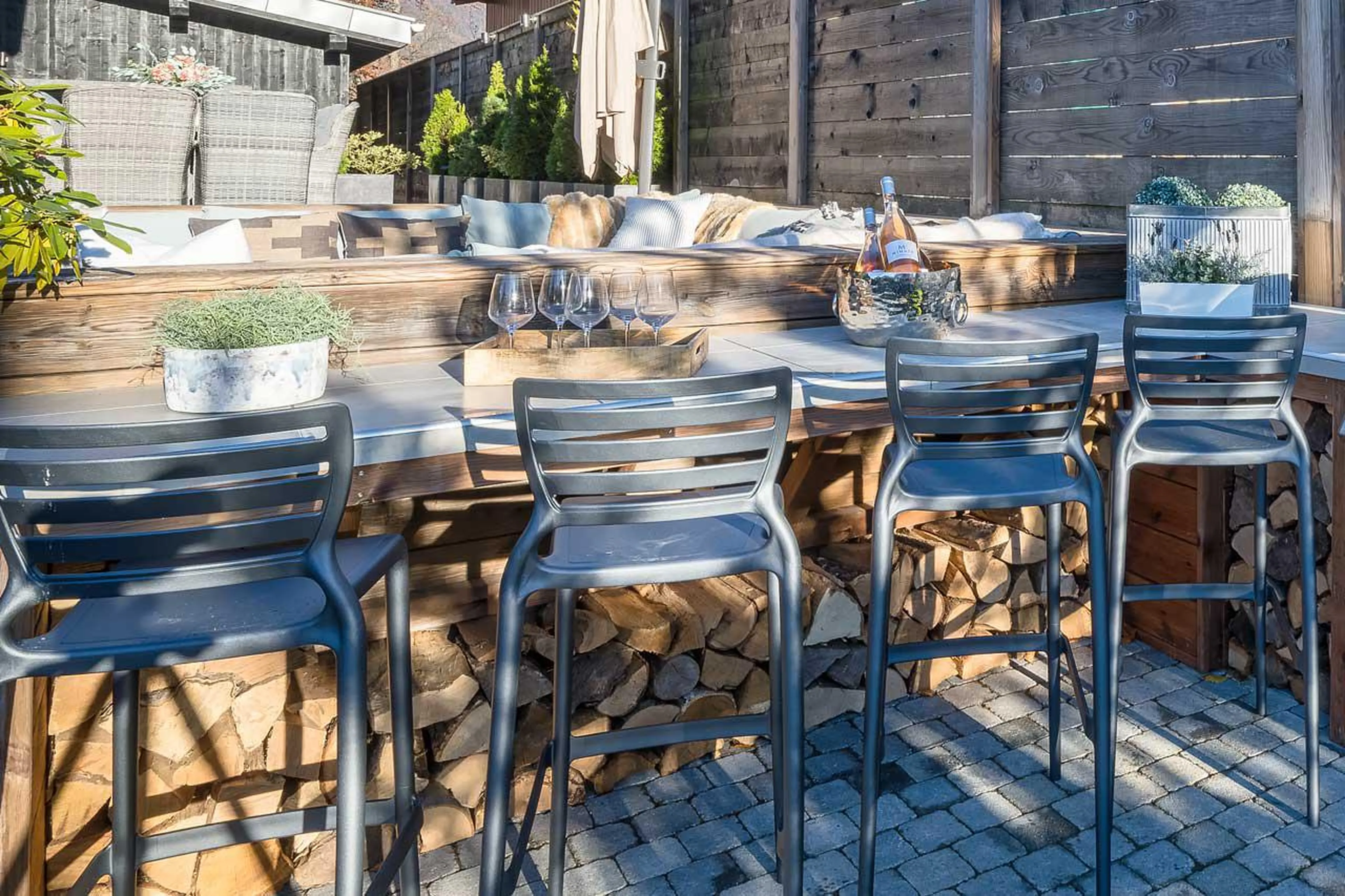 Outdoor kitchen bar area at The Bungo in Morzine