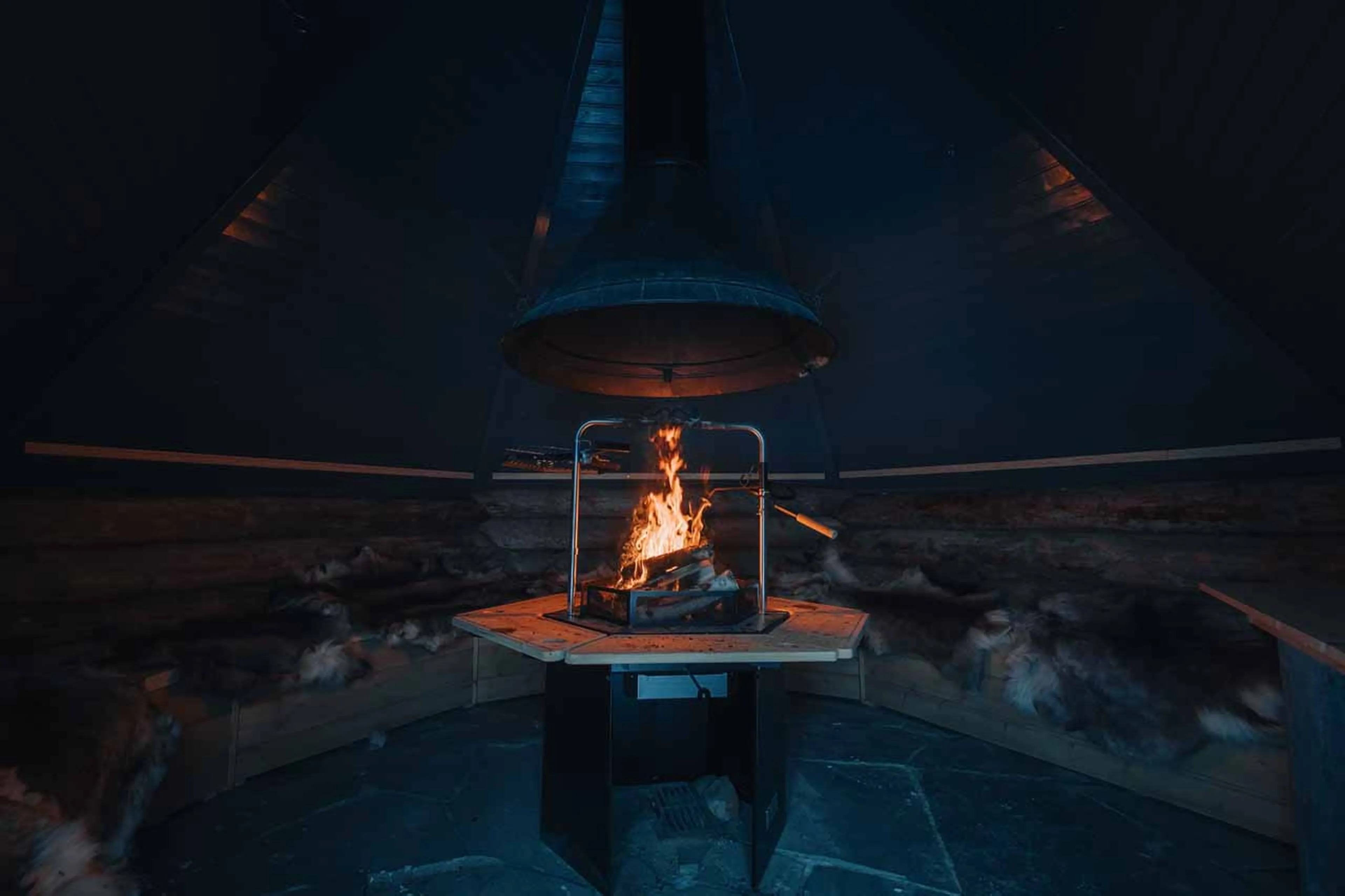 Inside of Lappish hut at The Fell Lodge, Finland