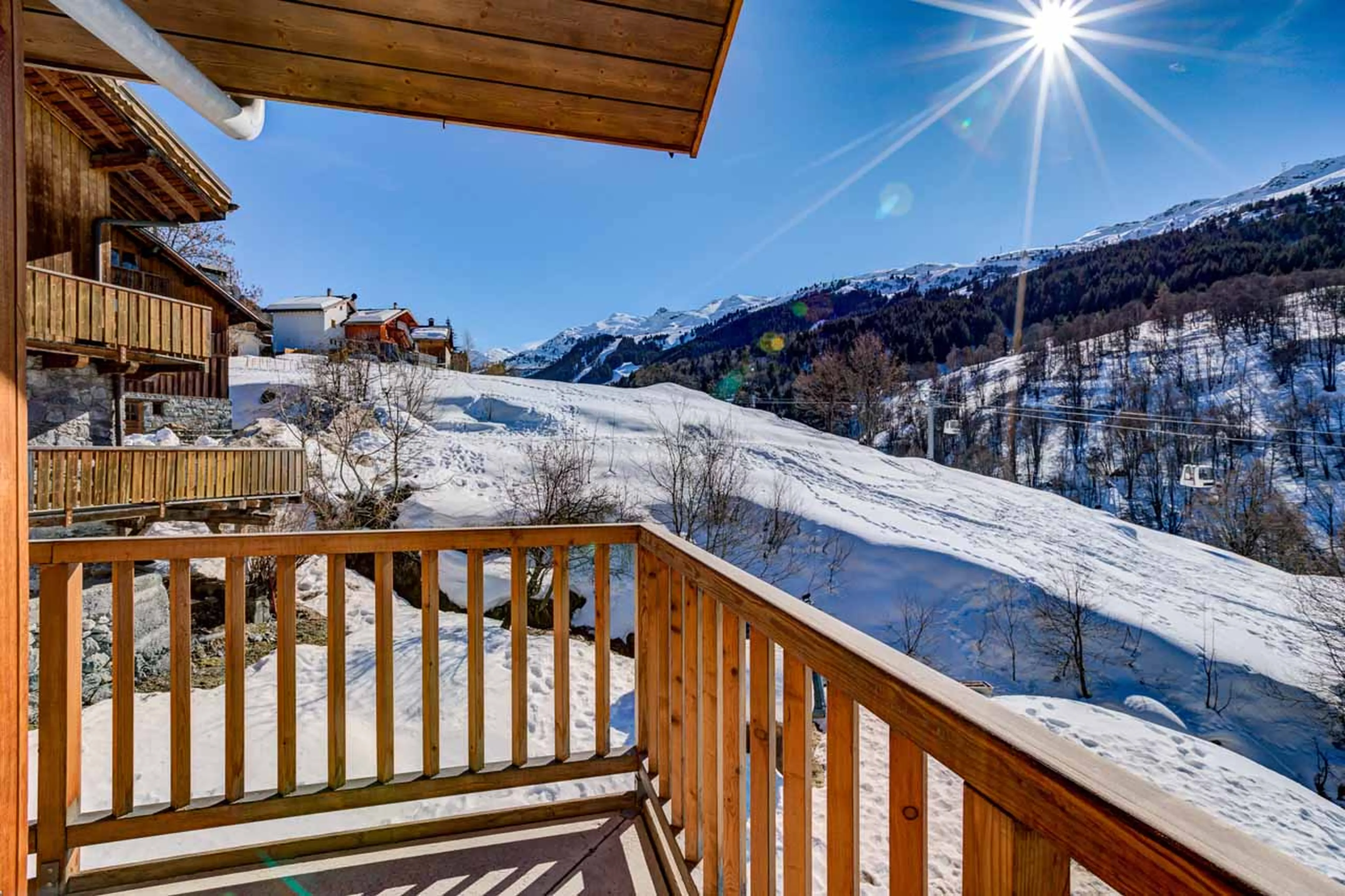 Mountain views from terrace of The Lightbowne in Meribel