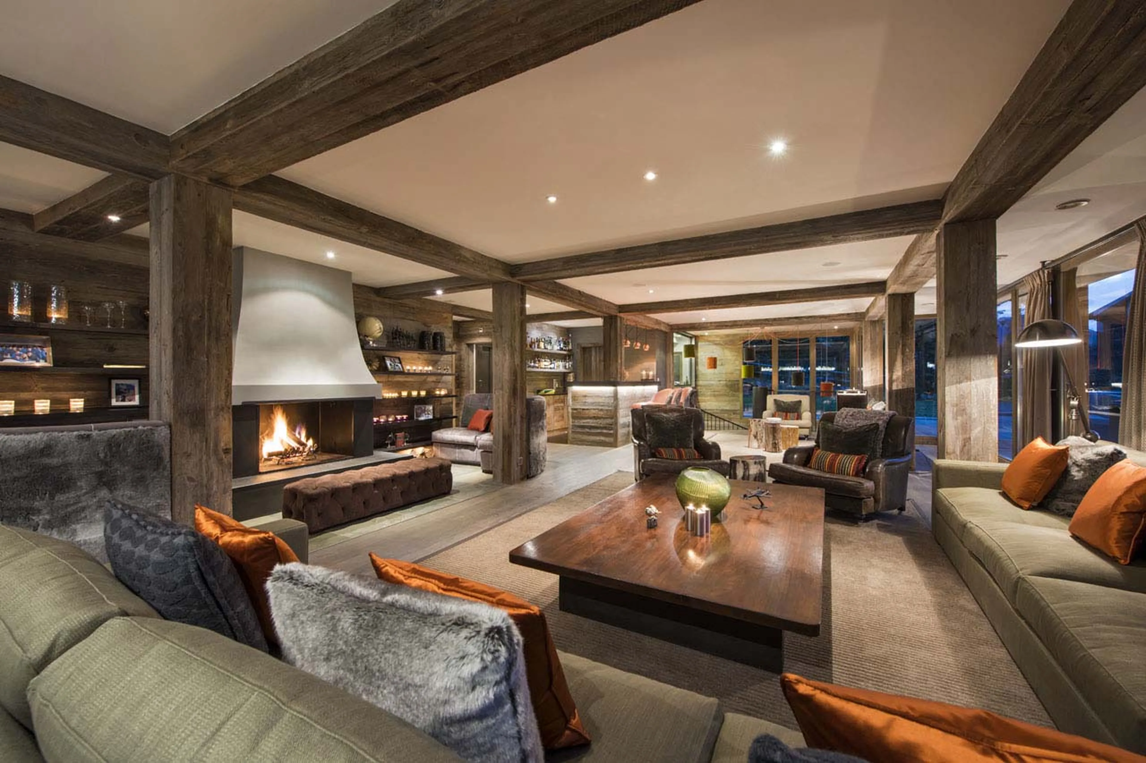 View of the living room at The Lodge in Verbier