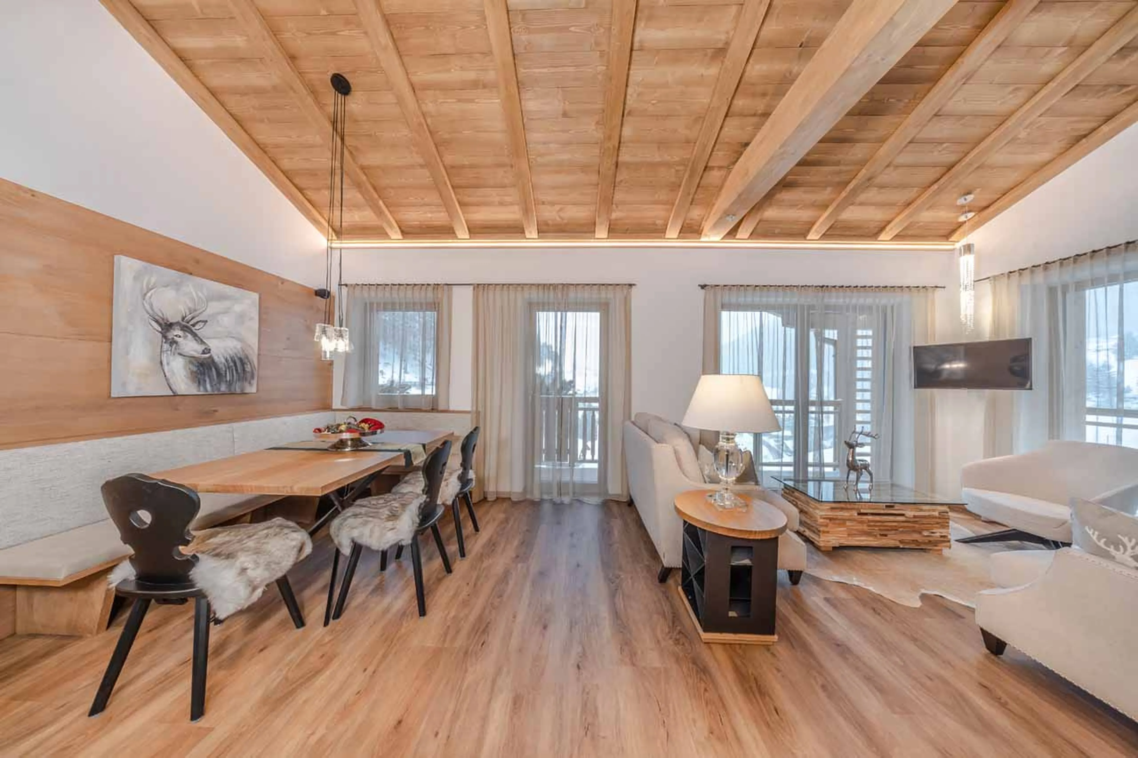 Open plan living area at The Loft in Val Gardena