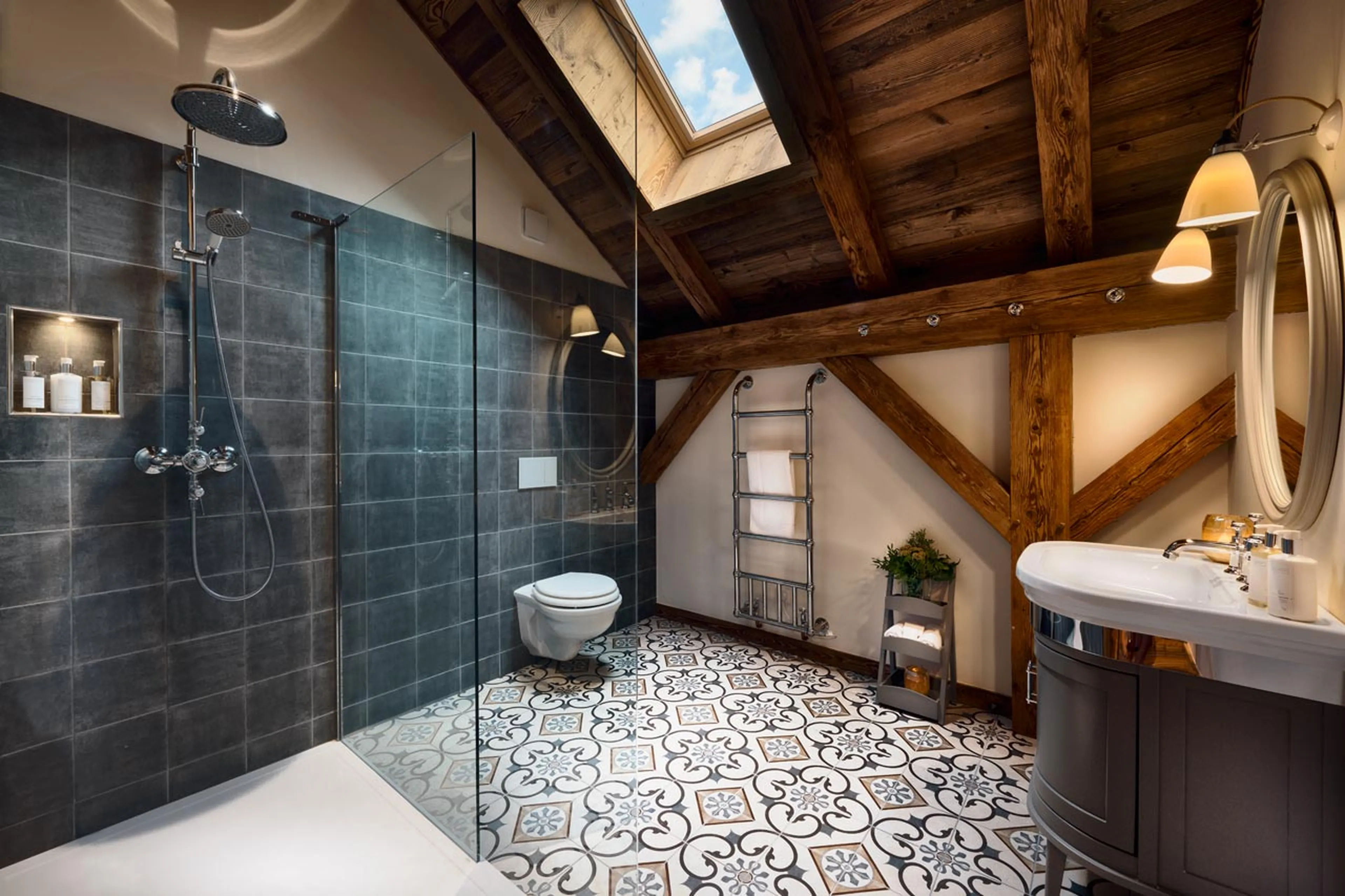 Large en-suite shower room at The Old Macaroni in Morzine