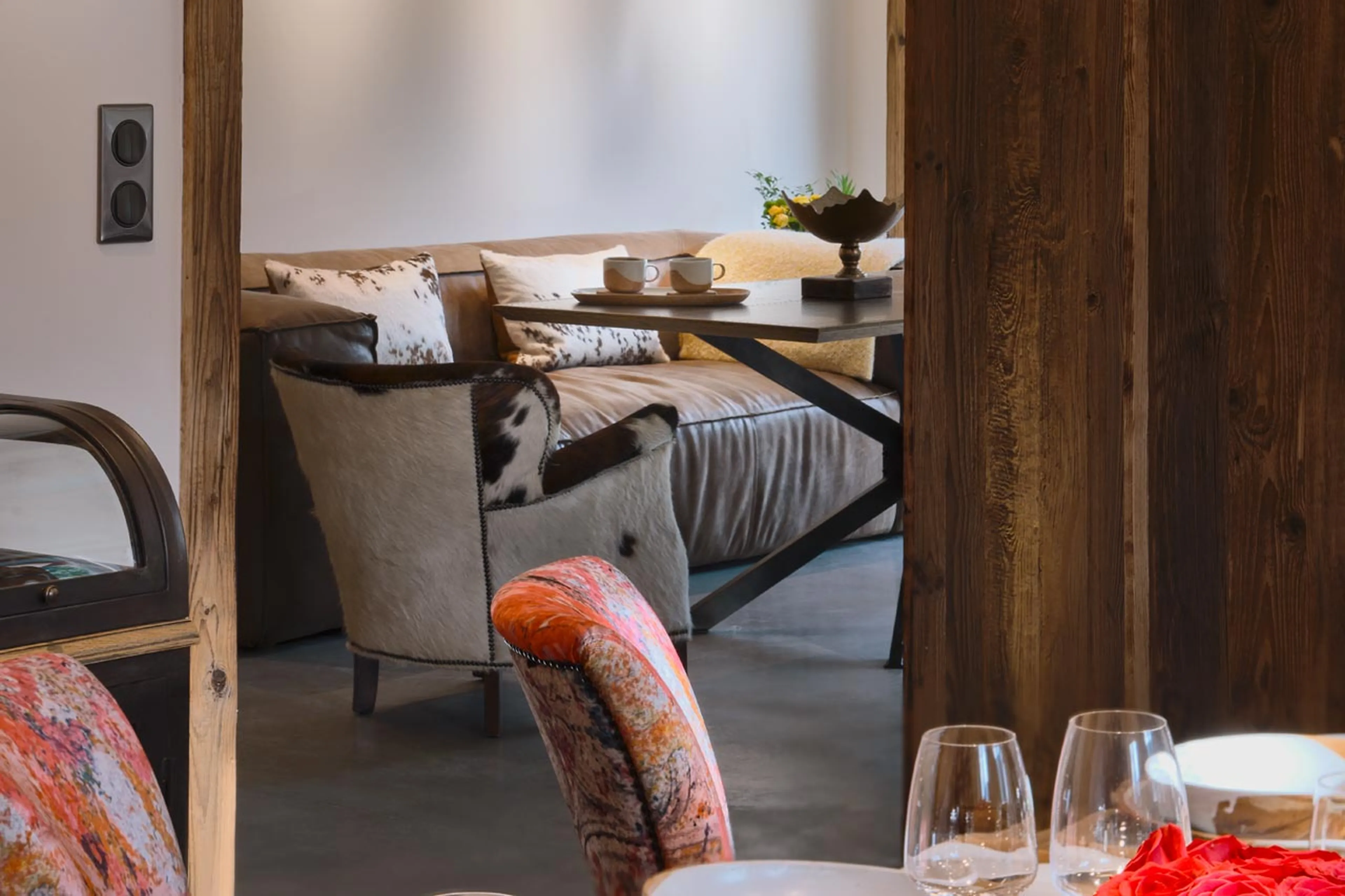 Seating area off kitchen at The Old Macaroni in Morzine