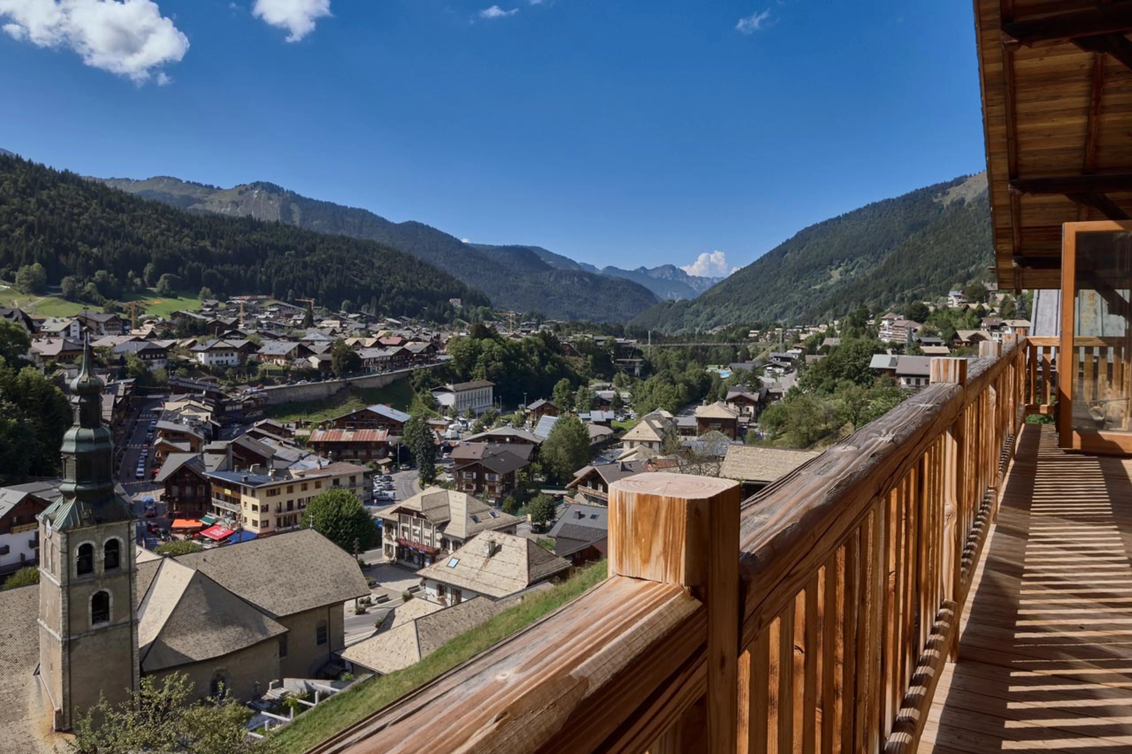 Views from the terrace of The Old Macaroni in Morzine in summer