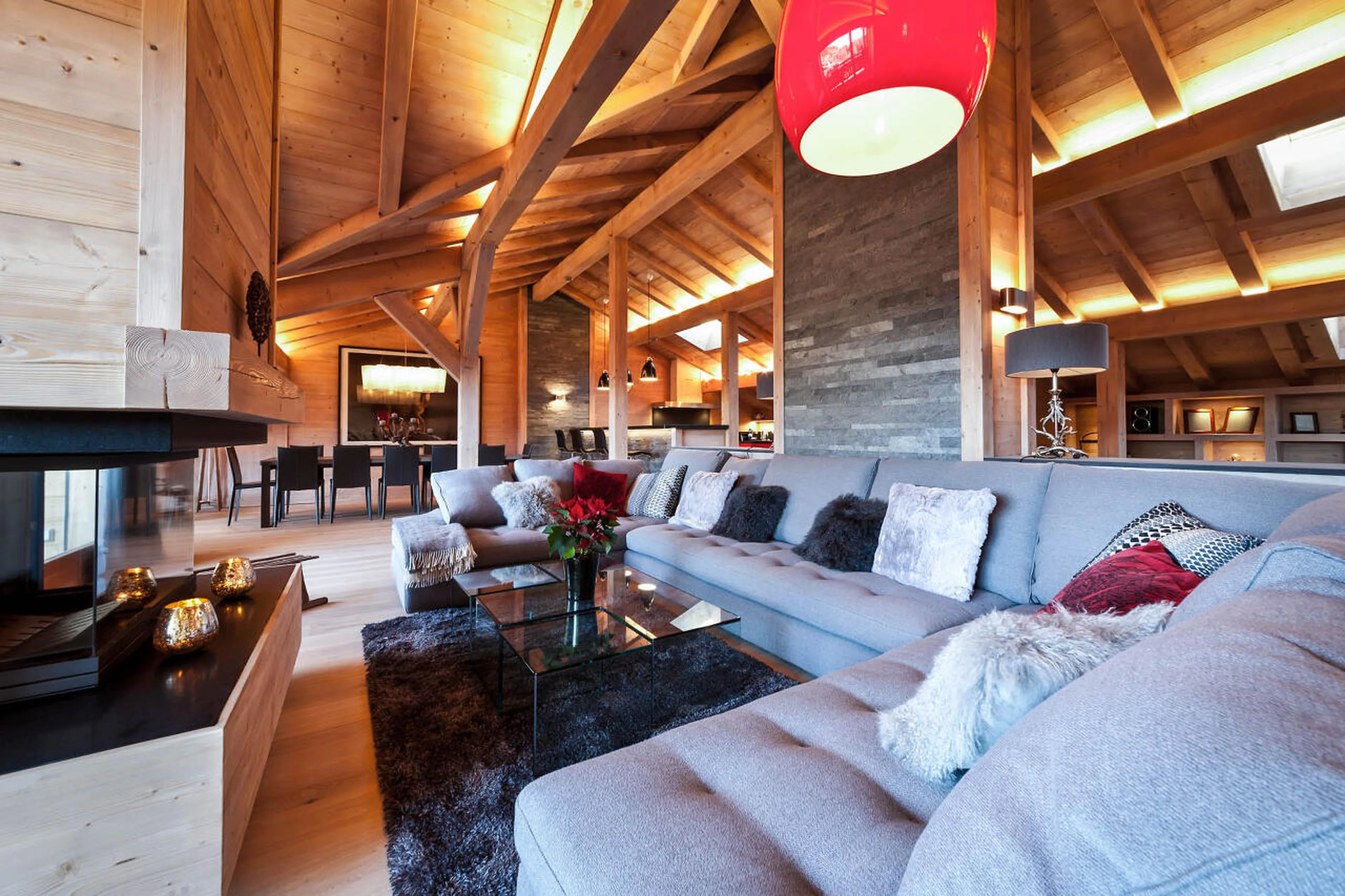 Open plan sitting / dining area of The Penthouse, Les Gets