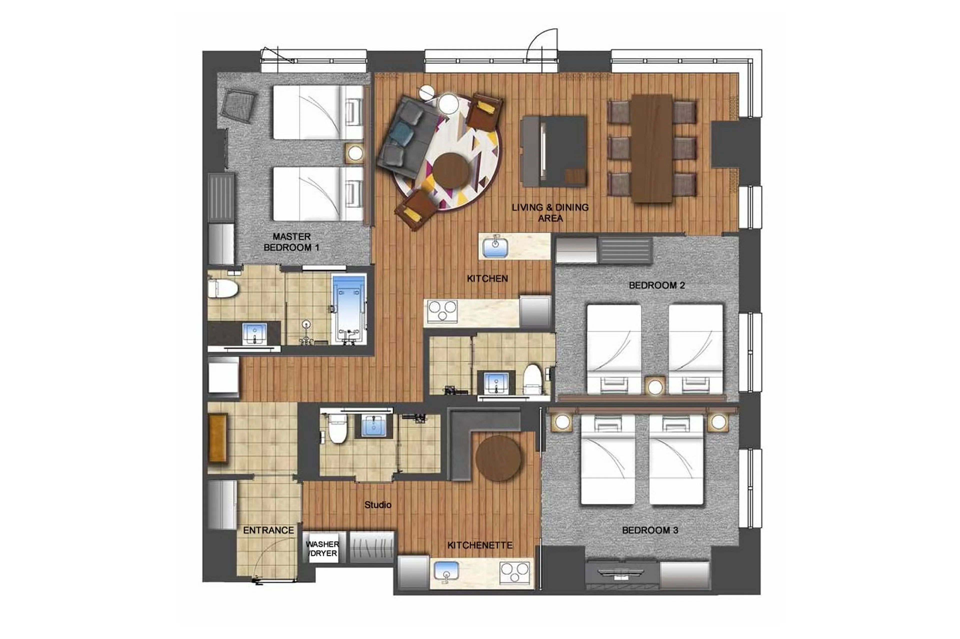 Floor plan for Three-bedroom Deluxe Apartment in Kiroro