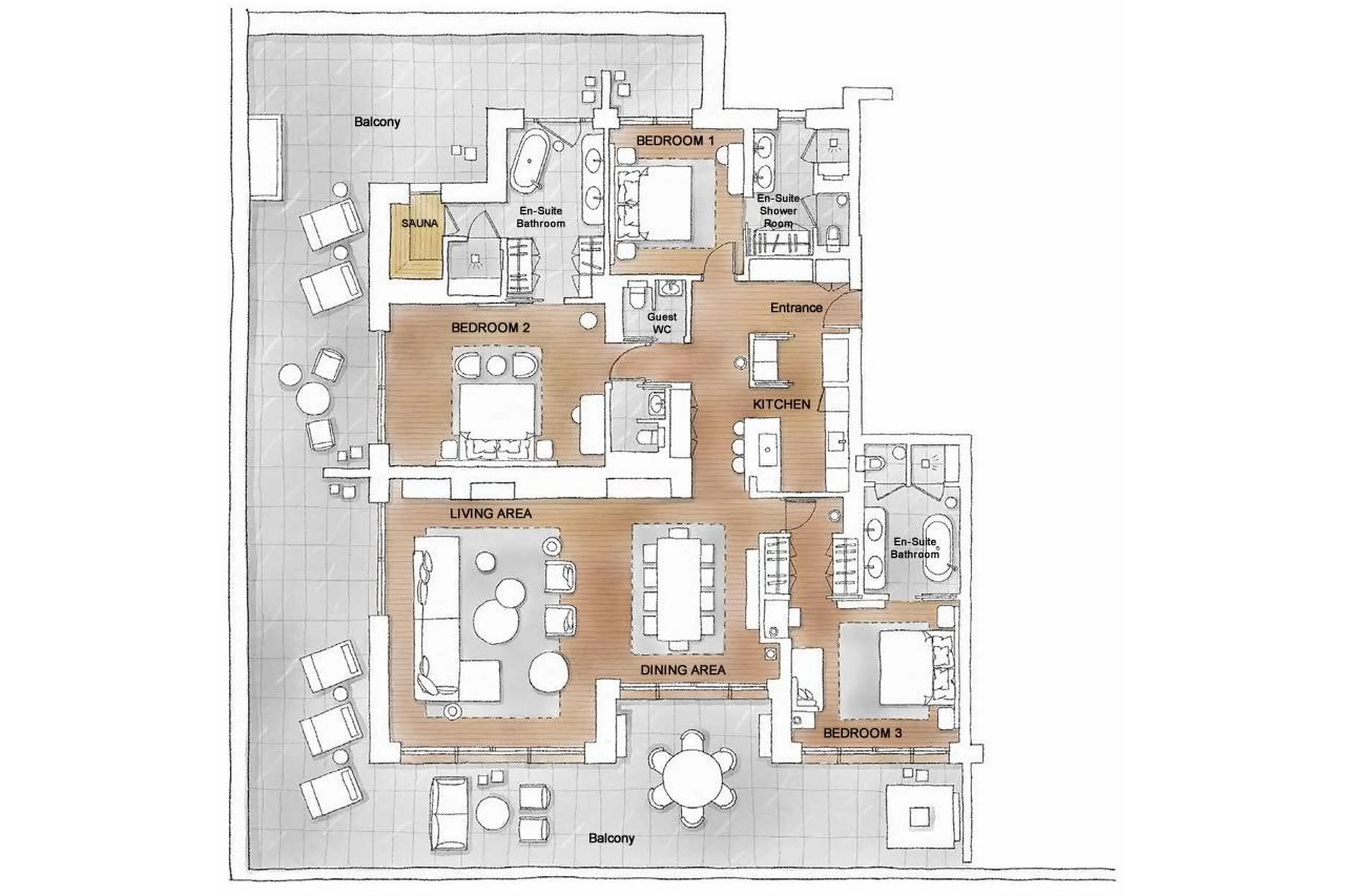Floor plan of Three-Bedroom Prestige Apartment in Crans-Montana