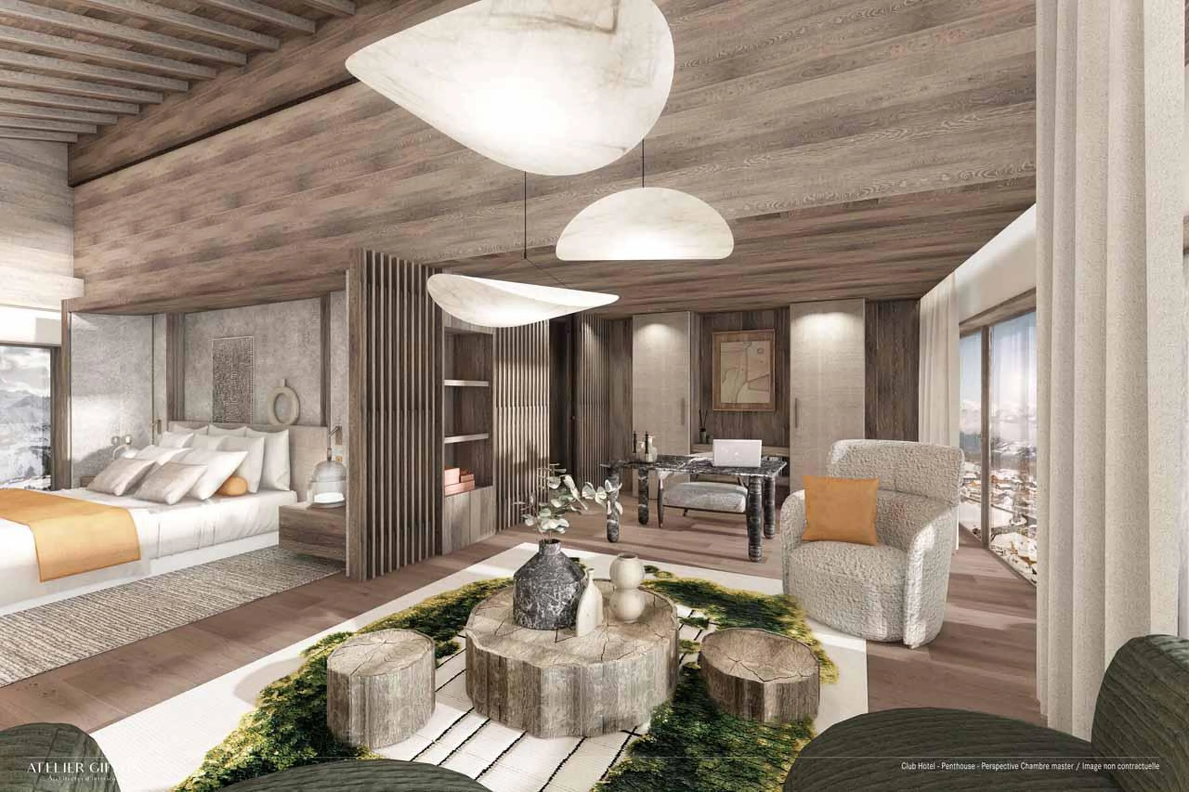 Double bedroom with sitting area in Atmosphere Penthouse, Courchevel 1850