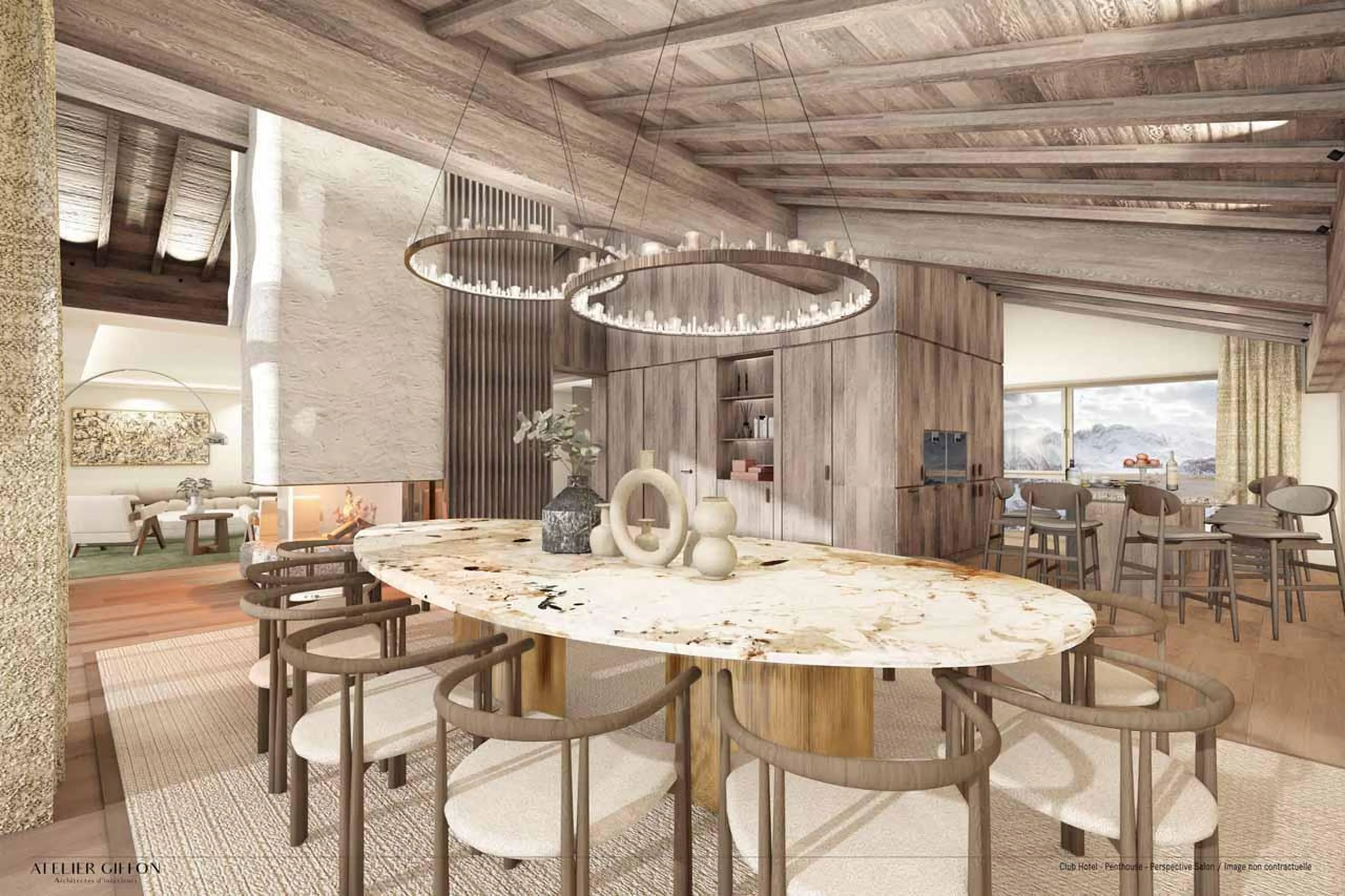 Dining table and chairs in Atmosphere Penthouse, Courchevel 1850