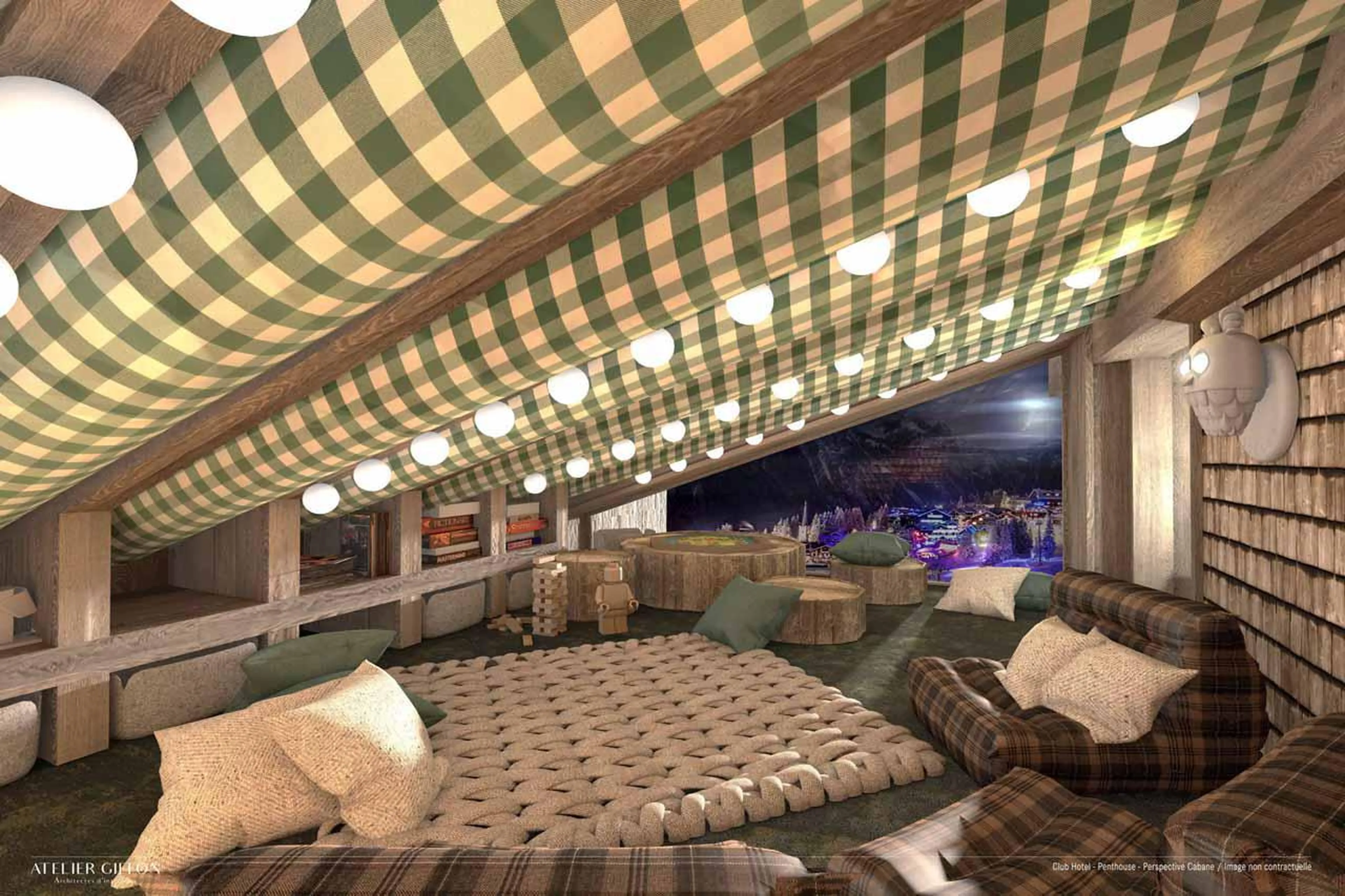 Outdoor seating on covered balcony in Atmosphere Penthouse, Courchevel 1850