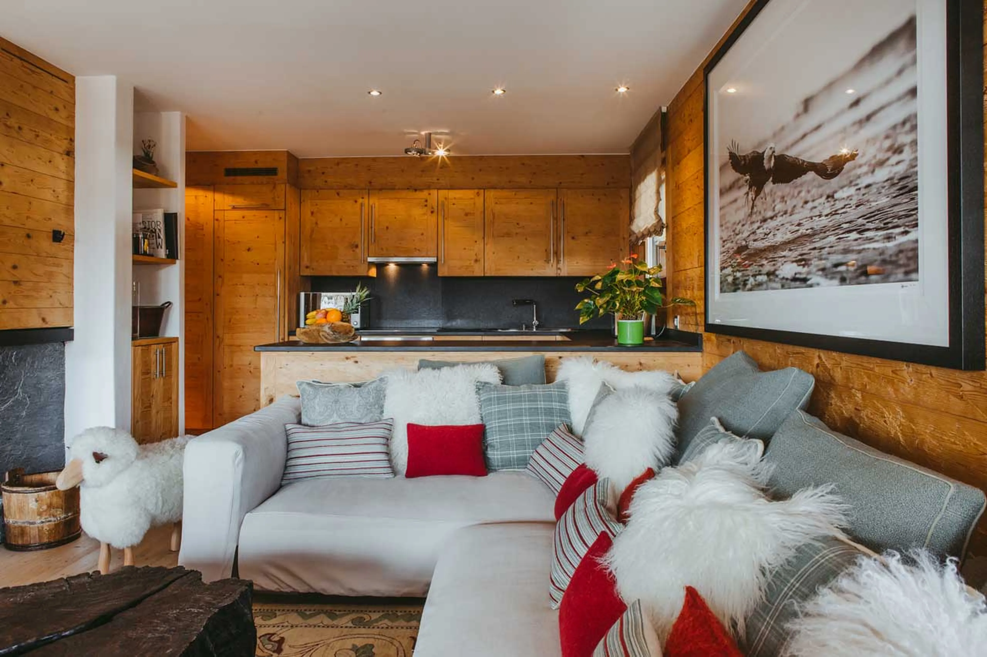 Kitchen and living area at Valentine 211 in Verbier