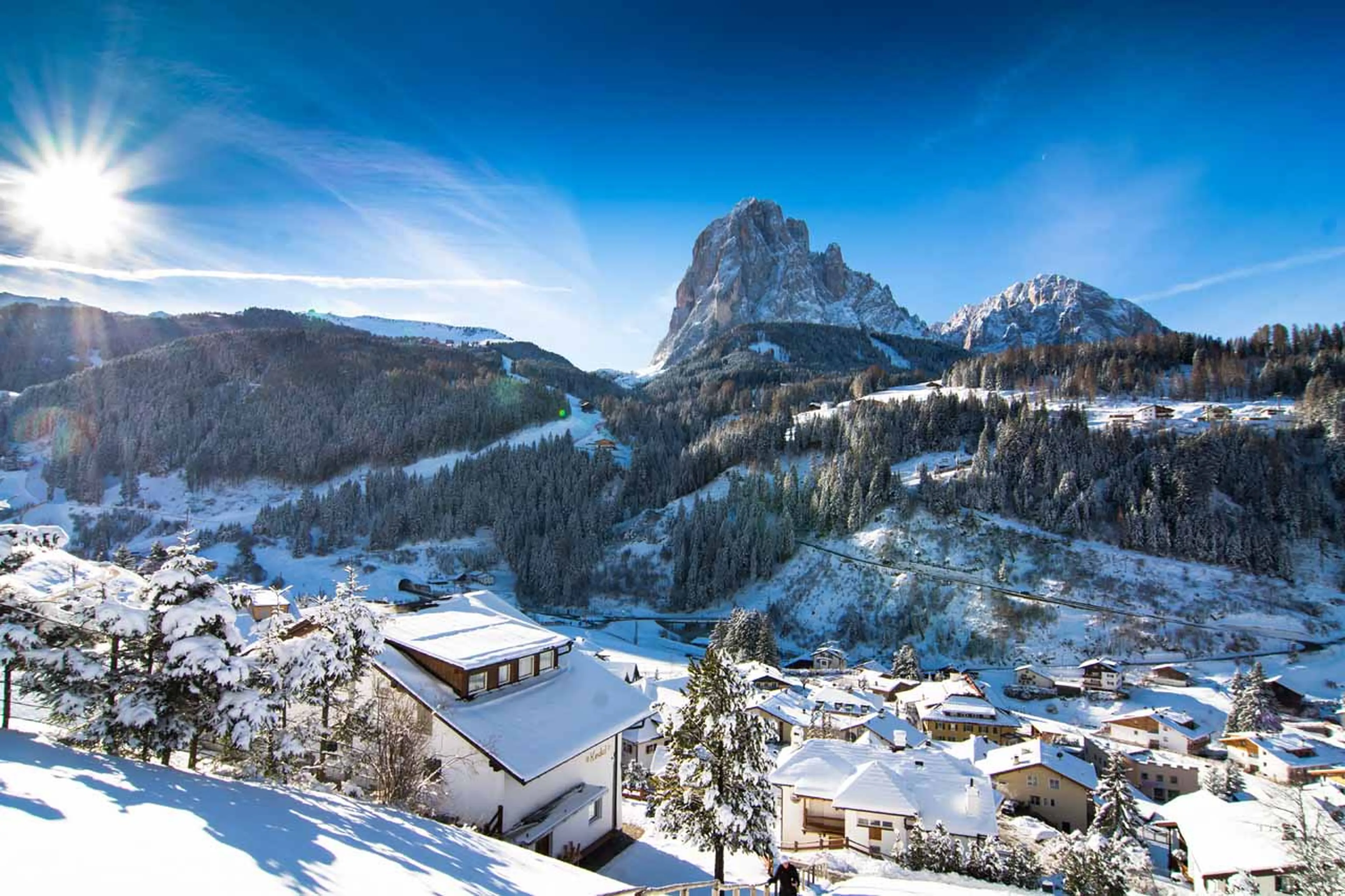 Stunning view of Val Gardena in winter