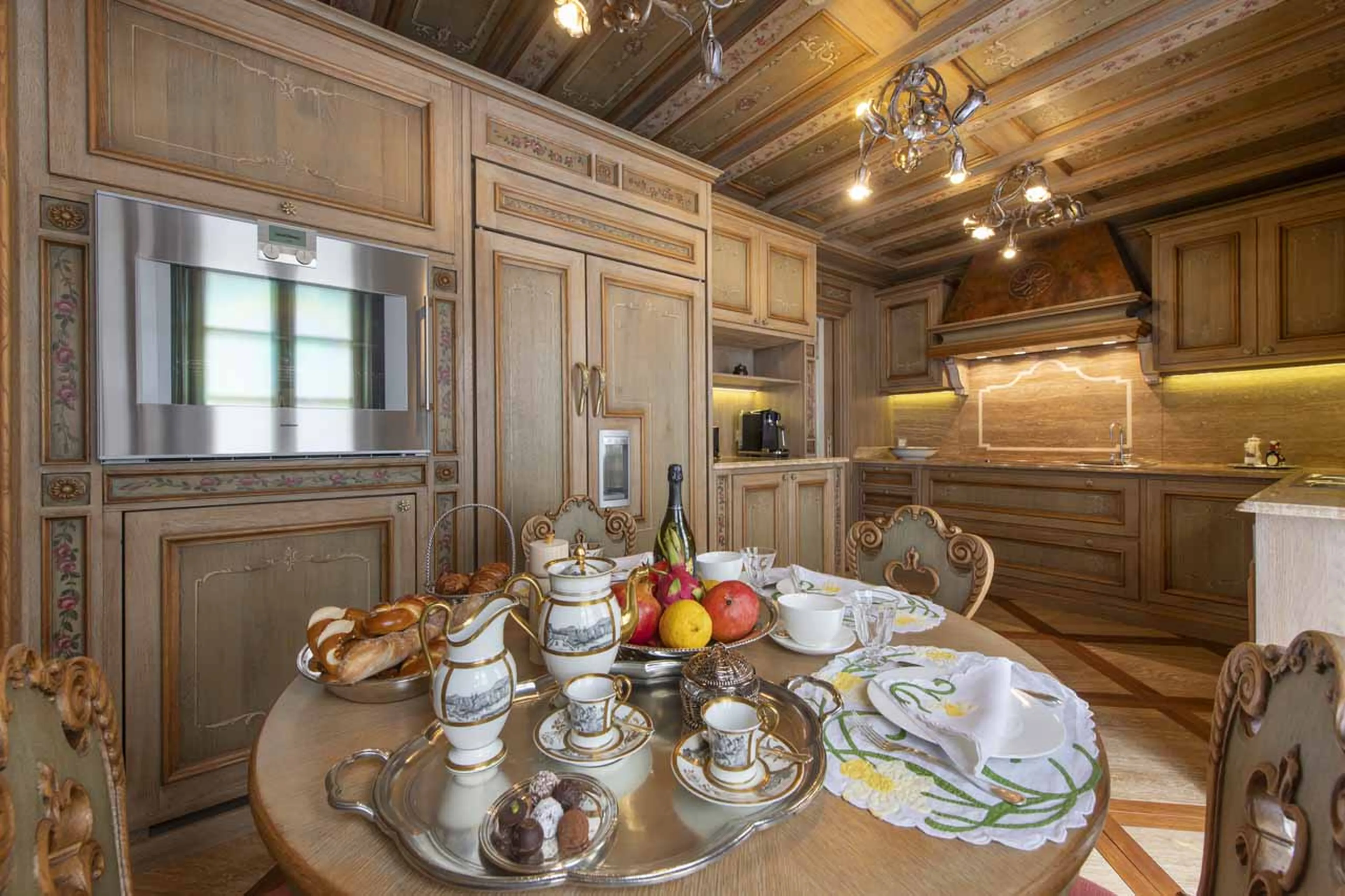 Small round dining table in Villa Erica 2, St Moritz