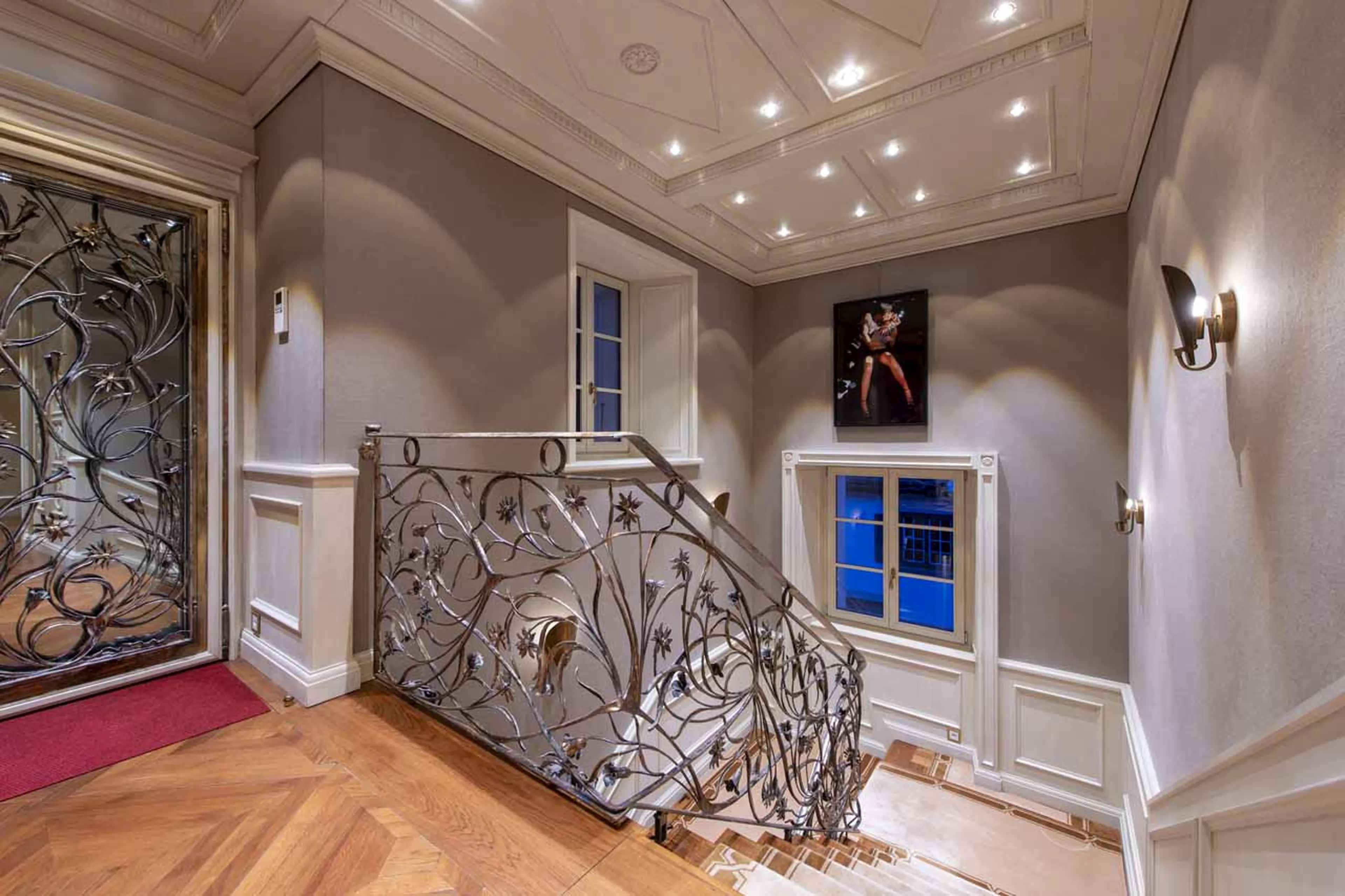 Hallway and staircase in Villa Erica 2, St Moritz