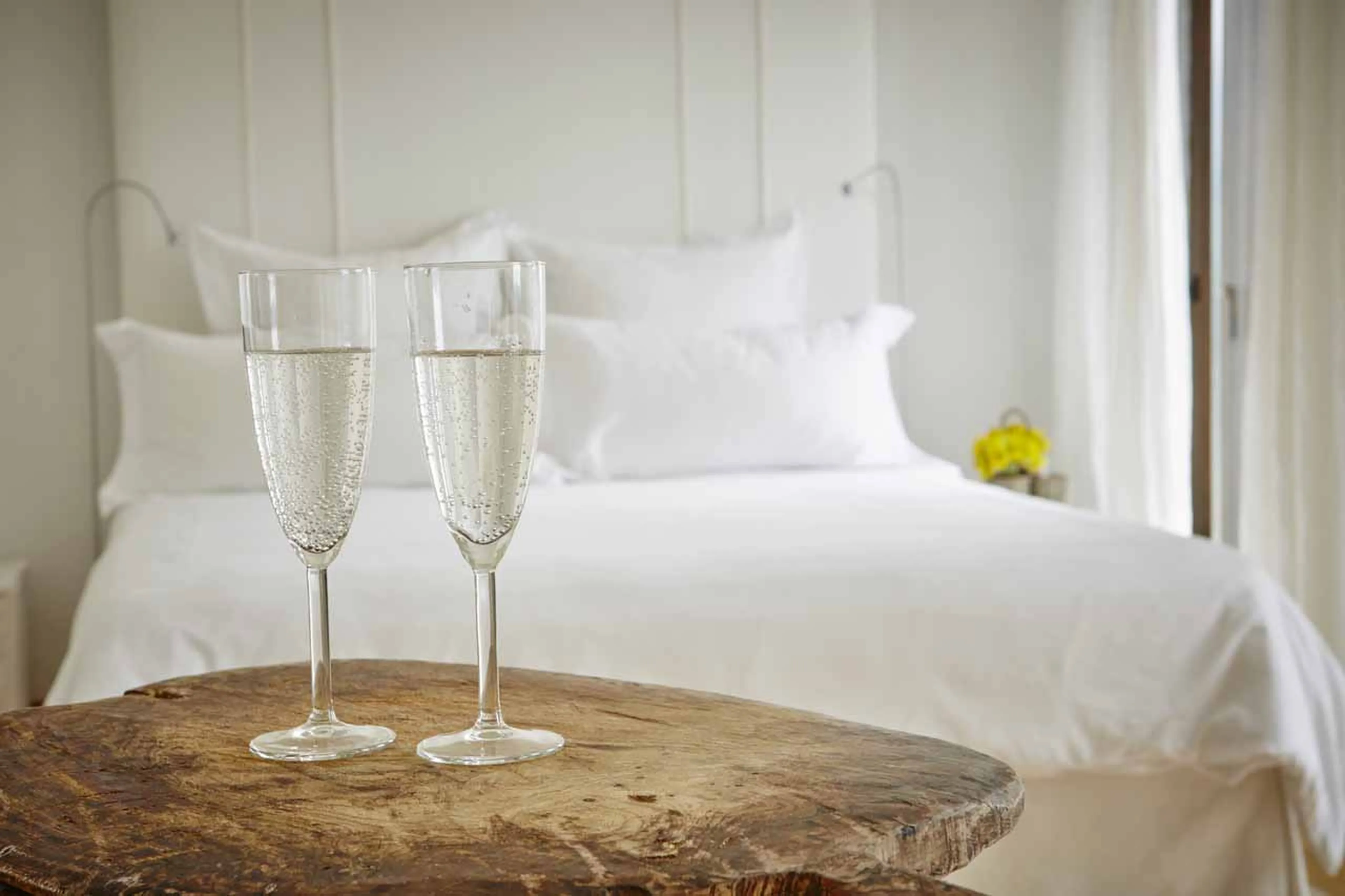 Champagne in bedroom at Villa Gella in the Rhodope Mountains
