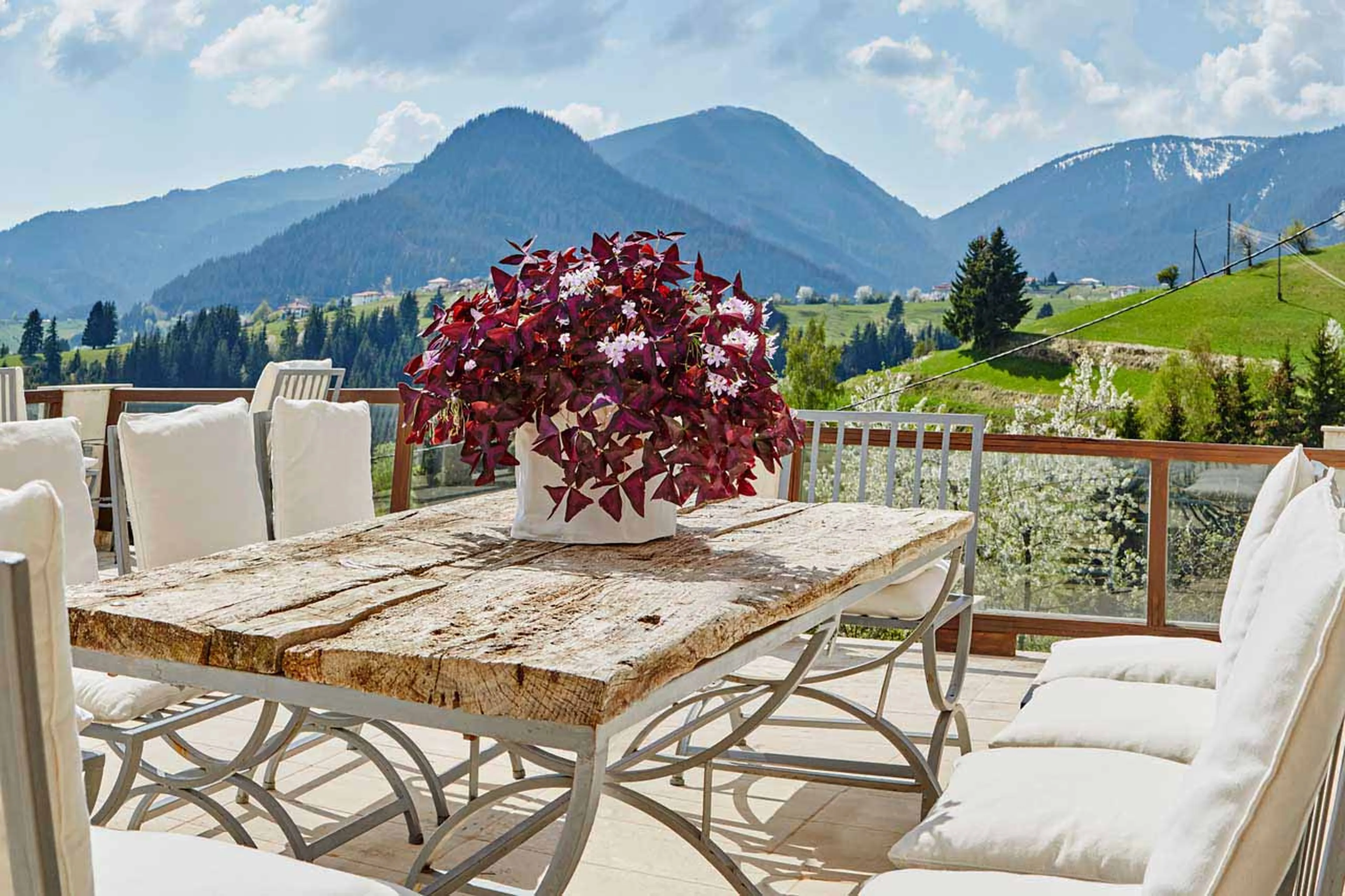 Terrace in summer at Villa Gella in the Rhodope Mountains