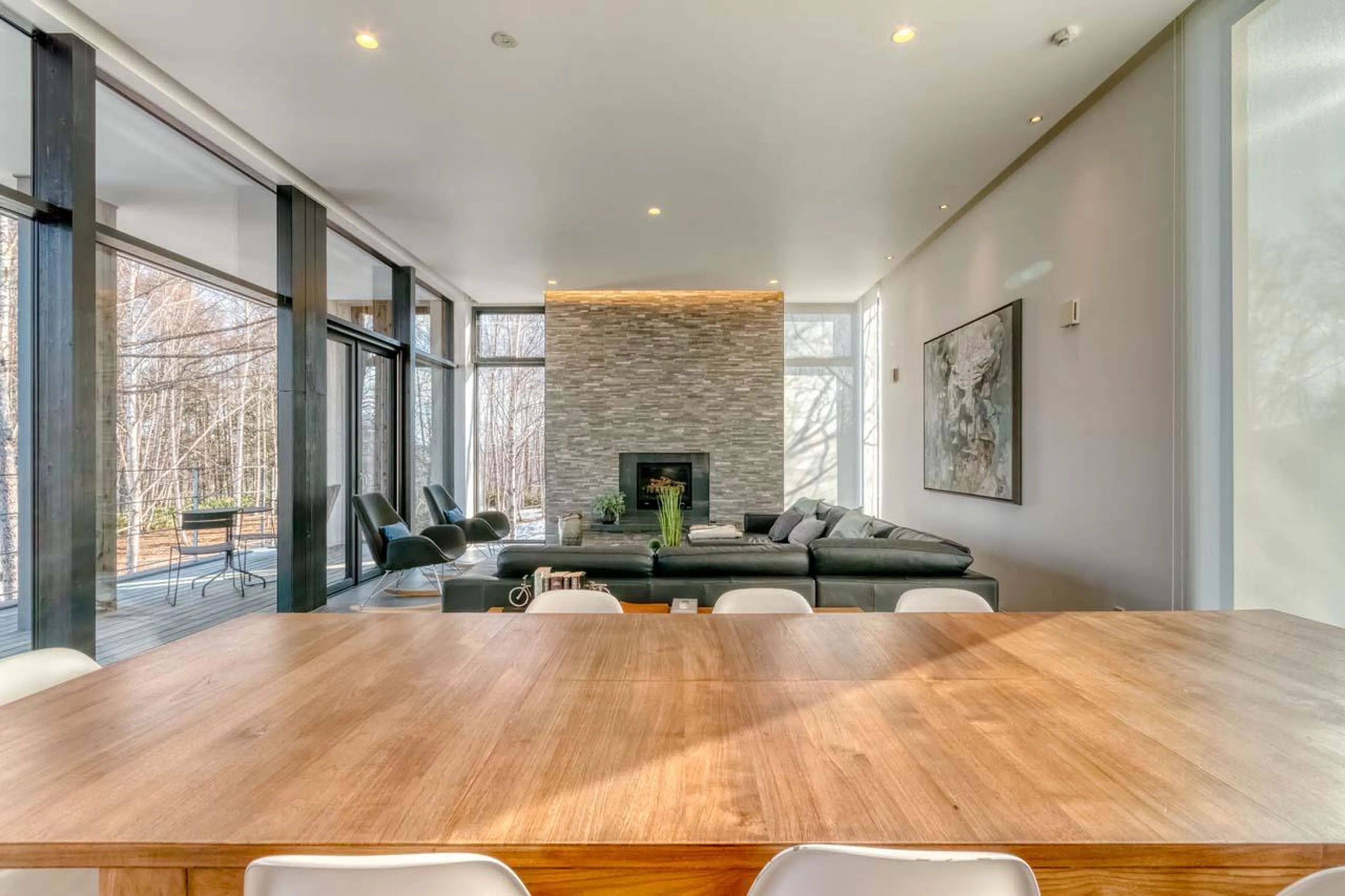 Wooden dining table at Yanagi House in Niseko