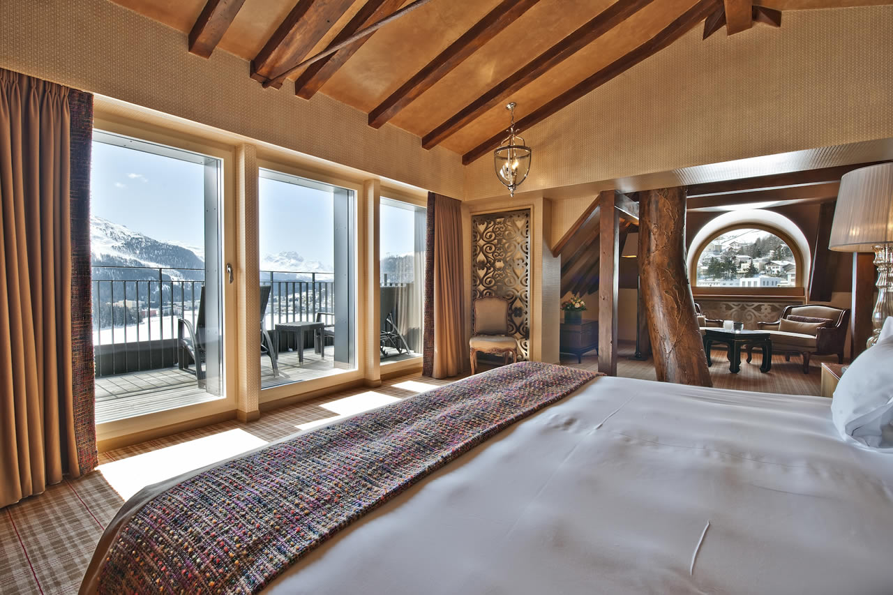 Master suite with sitting area in The Penthouse in St Moritz